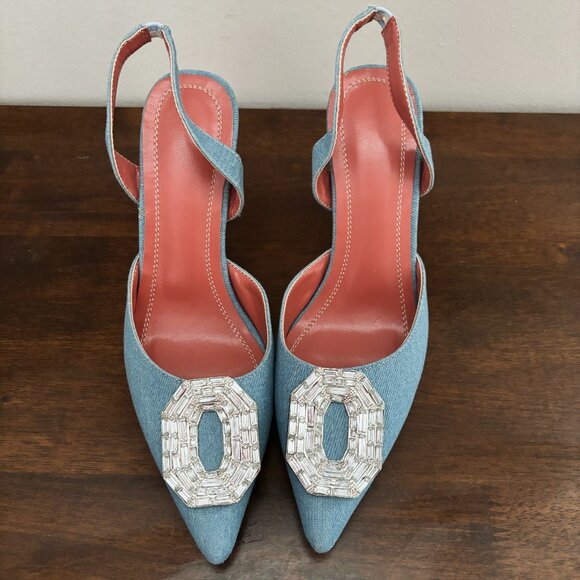 NWOT - Arqa Denim Slingback Crystal-Embellished Pumps - Picture 1 of 6